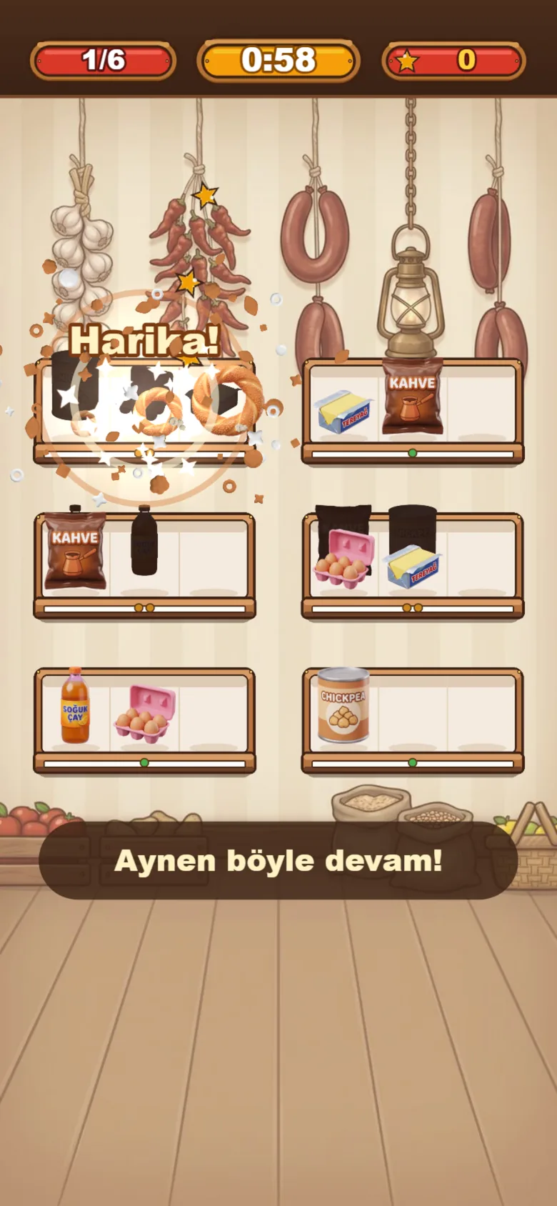 Üç simit yan yana gelince patlıyor, ekranda Harika yazıyor